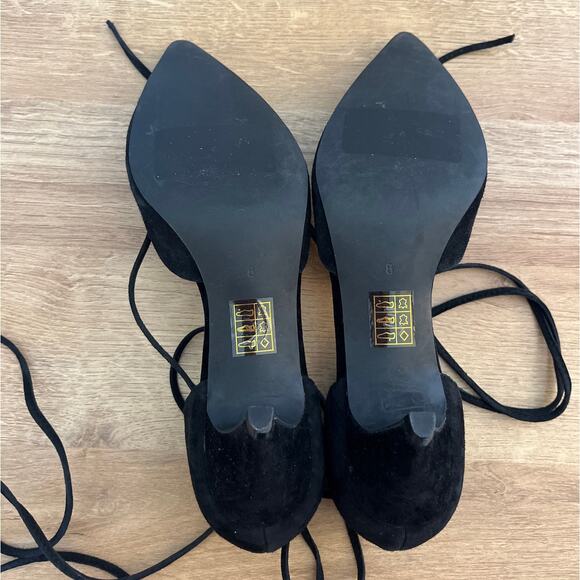 Jeffrey Campbell + Free People Andra Black Suede Lace Up Kitten Heel Size 8 Boho - Picture 6 of 8